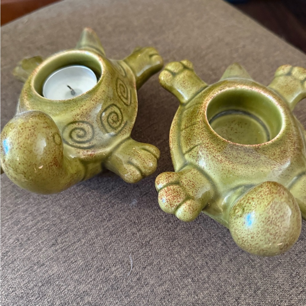 Partylite ceramic Green Turtle Tealight Candle Holders set